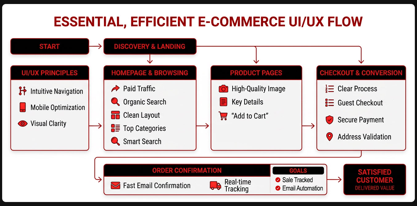 A flowchart illustrating what efficient e-commerce design and ui/ux look like
